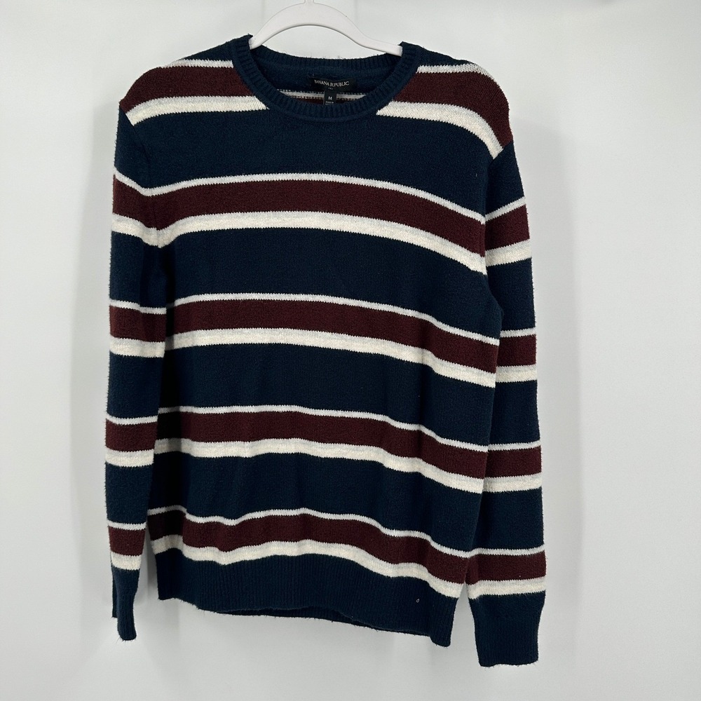Banana Republic Mens Preppy Crew Neck Sweater Size M Nautical Striped Heritage